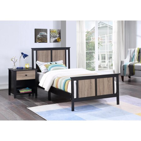 Olive & Opie Connelly Reversible Panel Twin Size Bed Black & Vintage Walnut 27511-BLK